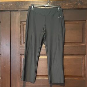 Nike Gray Cropped Athletic Pants with White Embroidered Swoosh